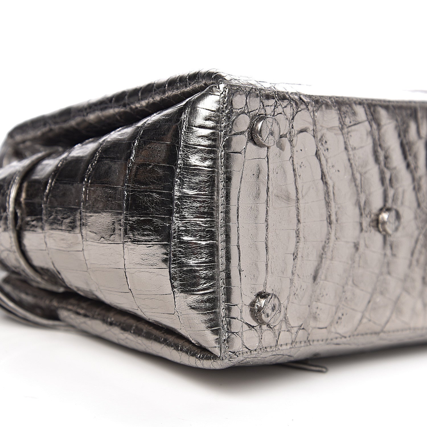 Nancy Gonzalez Metallic Crocodile Top Handle Shoulder Bag Silver 7 of 9