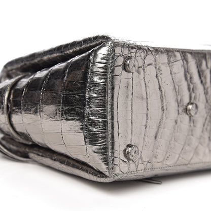 Nancy Gonzalez Metallic Crocodile Top Handle Shoulder Bag Silver 7 of 9