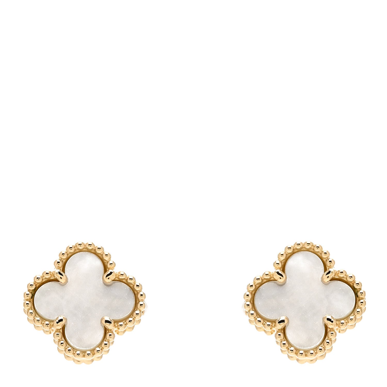 Van Cleef & Arpels 18K Yellow Gold Mother of Pearl Sweet Alhambra Earrings 1 of 5