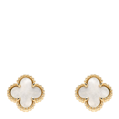 Van Cleef & Arpels 18K Yellow Gold Mother of Pearl Sweet Alhambra Earrings 1 of 5
