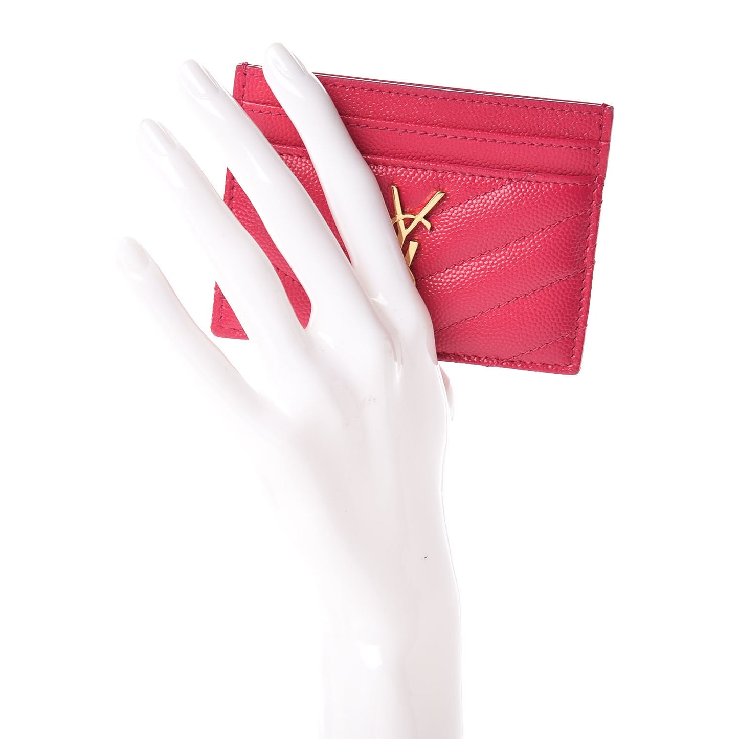 Grain De Poudre Matelasse Chevron Monogram Credit Card Case Fresh Fuxia