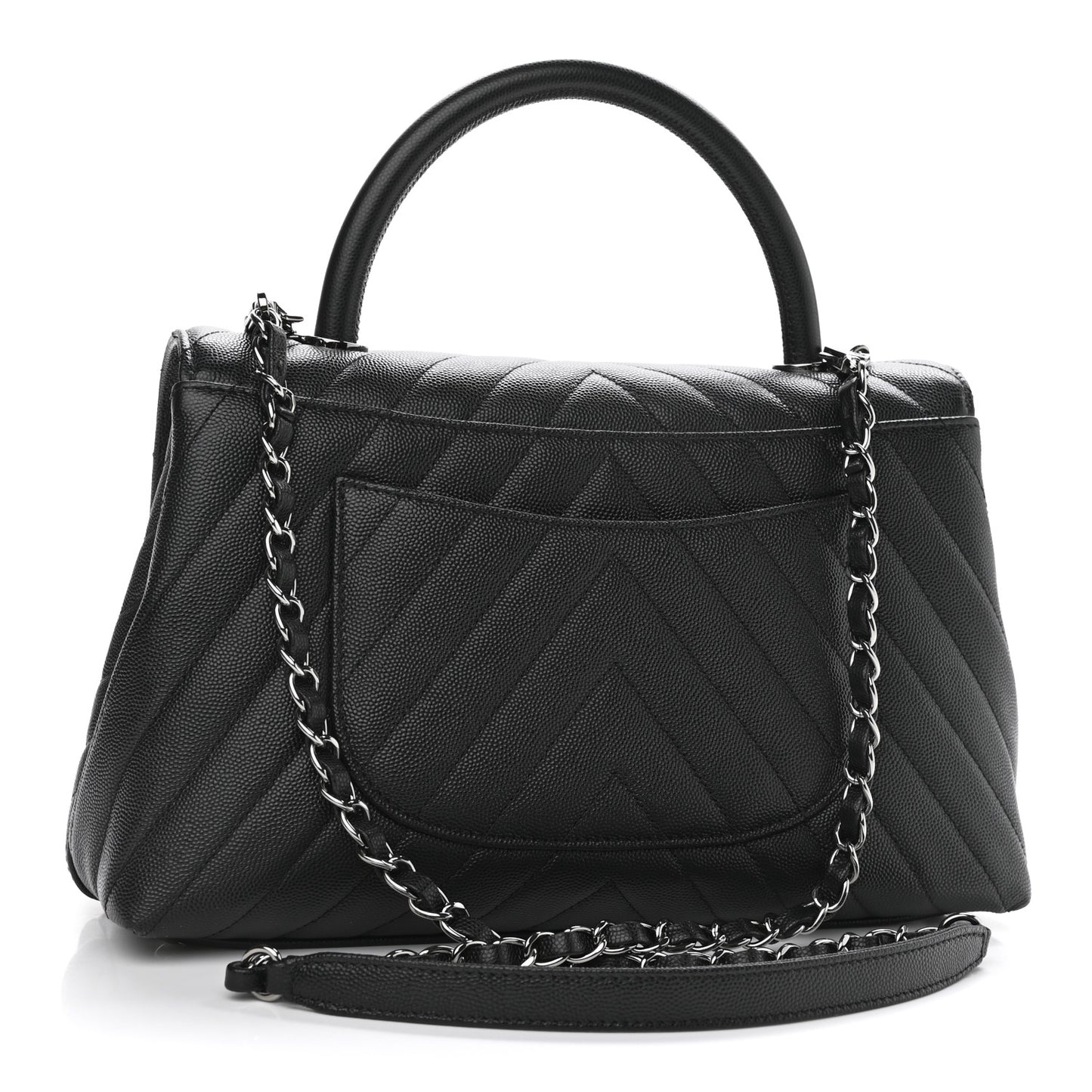Caviar Chevron Quilted Small Coco Handle Flap Black
