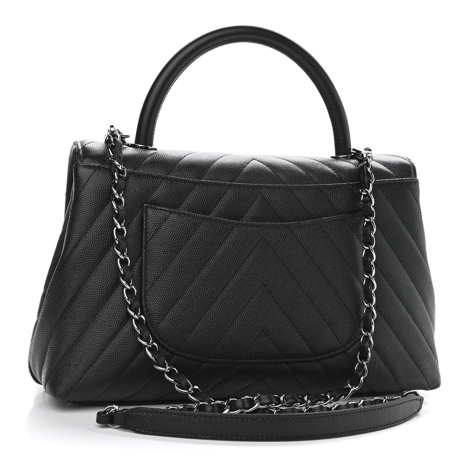 Chanel Caviar Chevron Quilted Small Coco Handle Flap Black 3 of 10