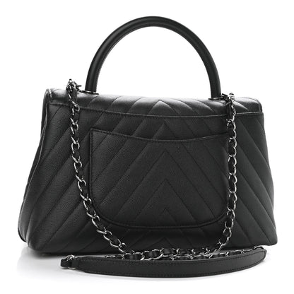 Chanel Caviar Chevron Quilted Small Coco Handle Flap Black 3 of 10