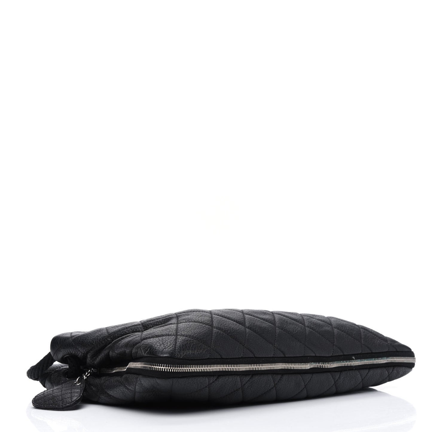 Calfskin Quilted Expandable Zip Shoulder Bag Black