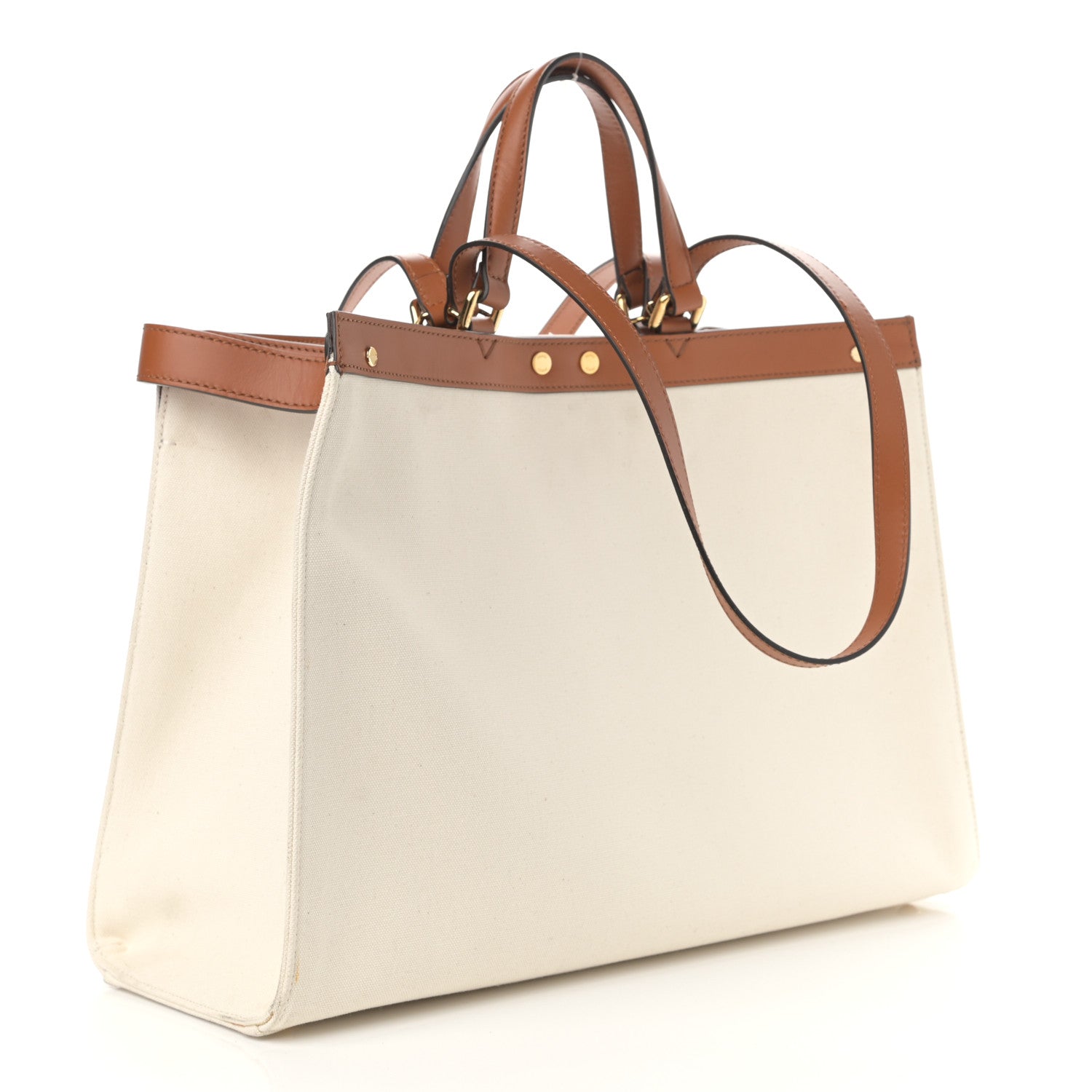 Fendi Canvas Vitello King FF Embroidered Medium Peekaboo X-Tote Grezzo Cuoio 3 of 11