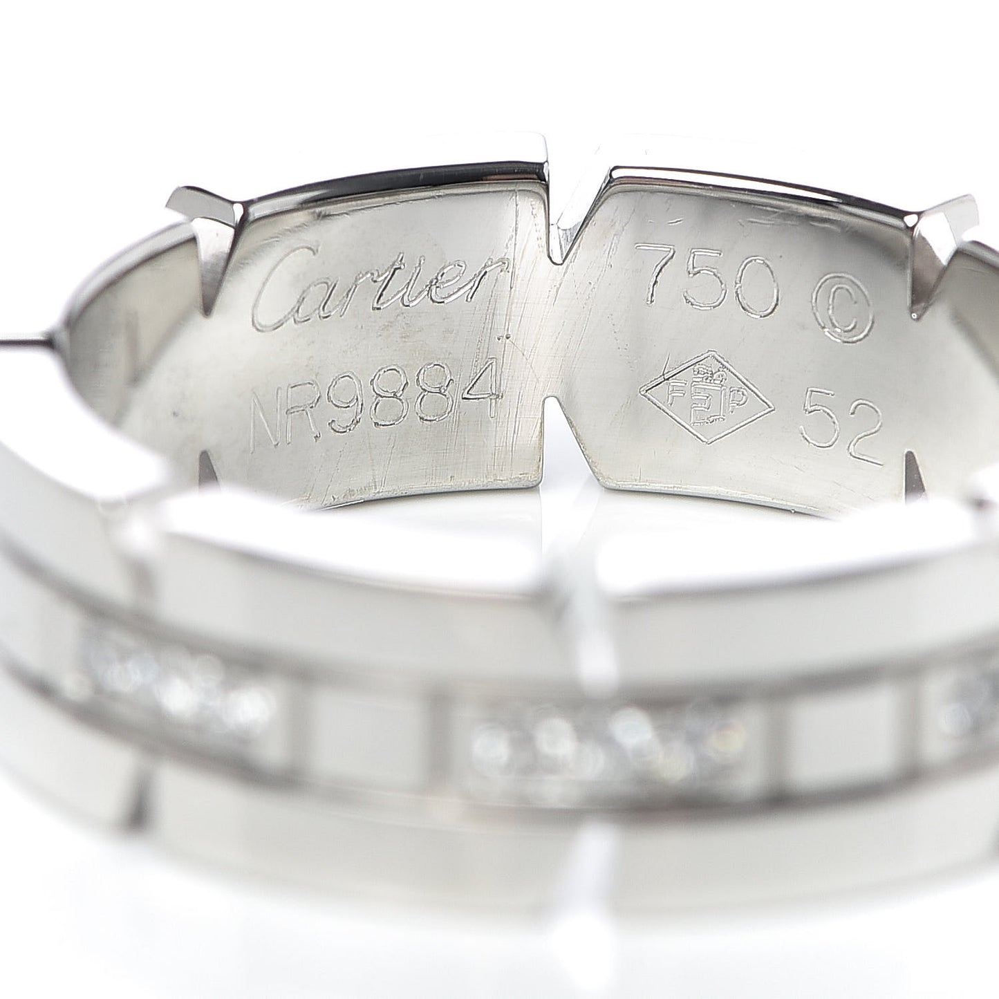 18K White Gold Diamond 6mm Tank Francaise Band Ring 52 6