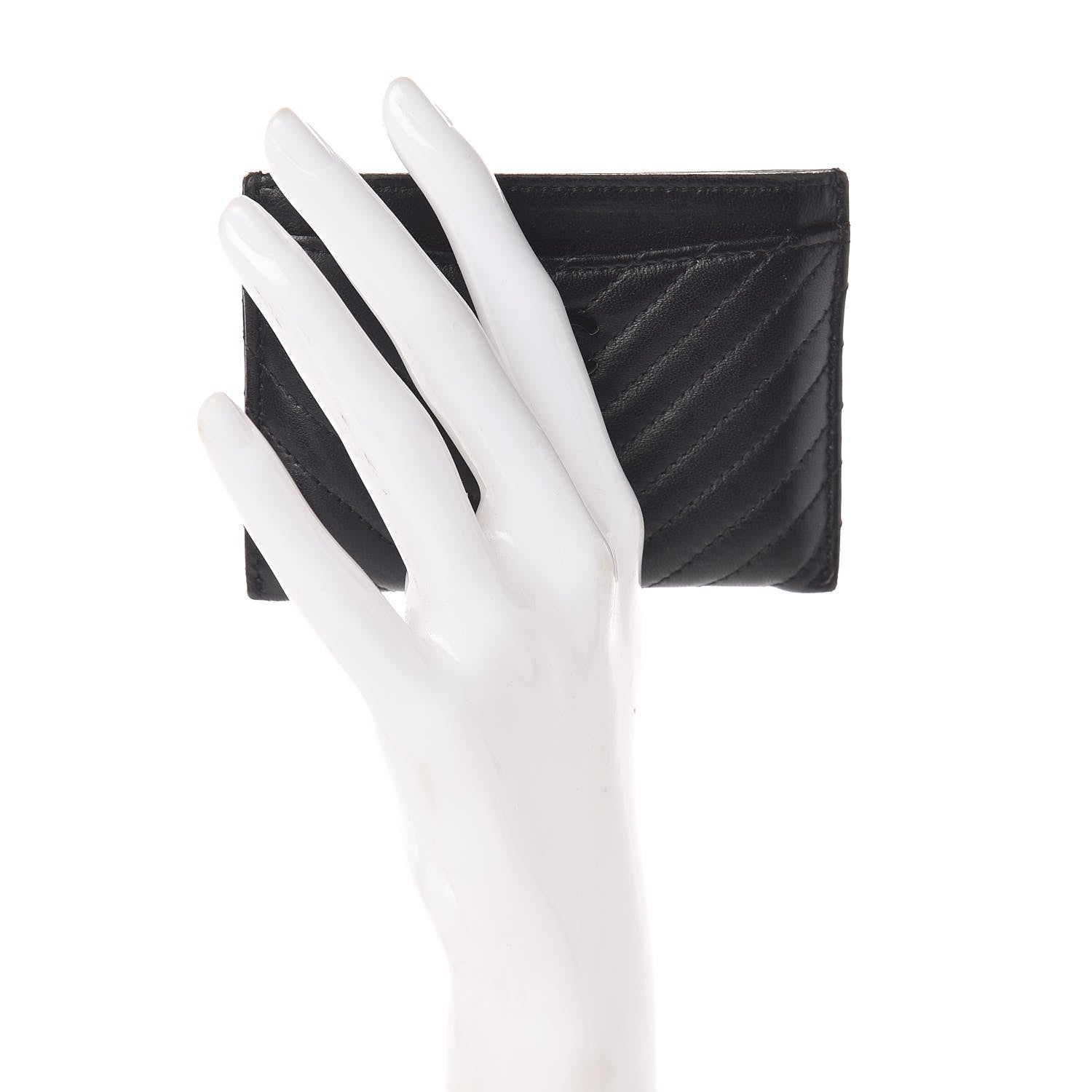 Chanel Lambskin Chevron Quilted Card Holder So Black 2 of 9
