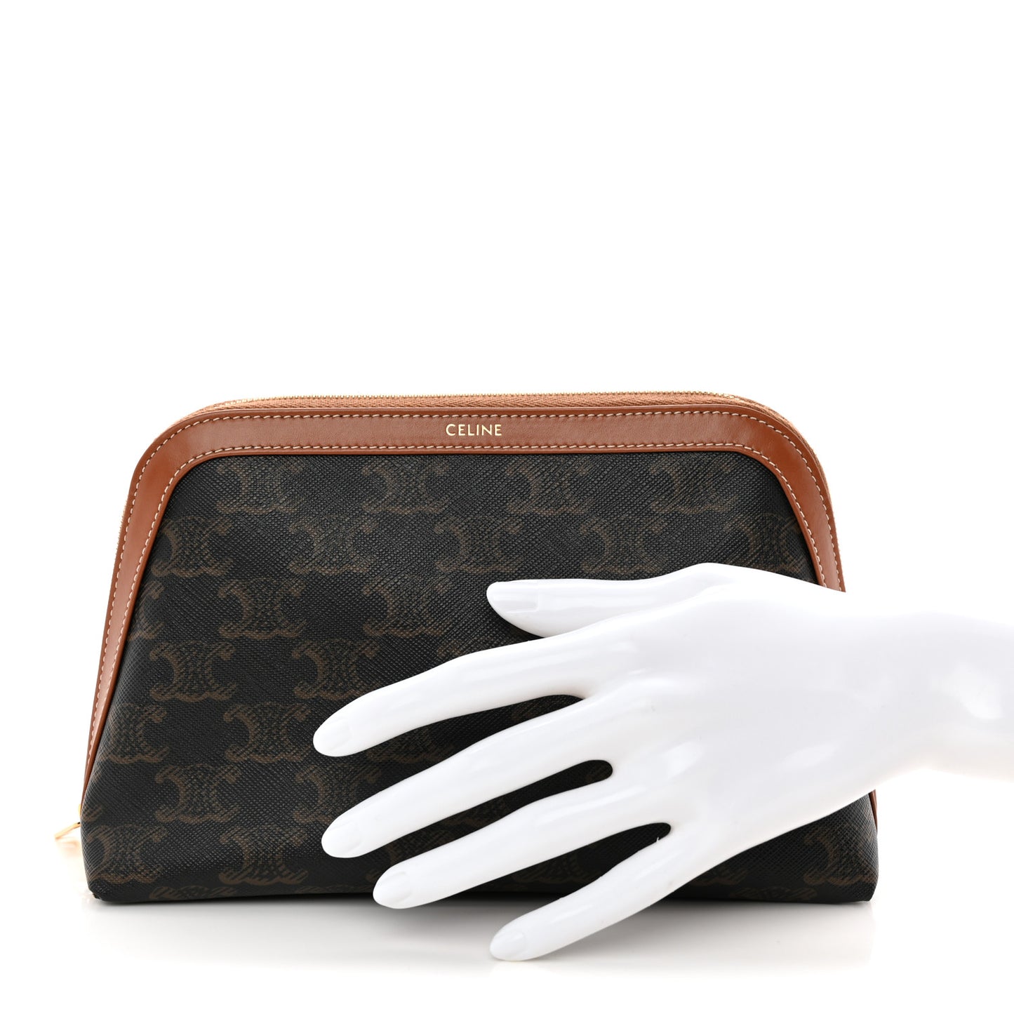 Triomphe Canvas Calfskin Medium Cosmetic Pouch Tan