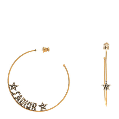 Christian Dior Metal Crystal J'Adior Hoop Earrings Aged Gold 1 of 5