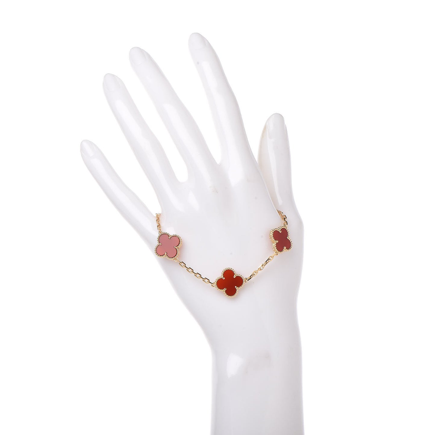 18K Yellow Gold Carnelian 5 Motifs Vintage Alhambra Bracelet