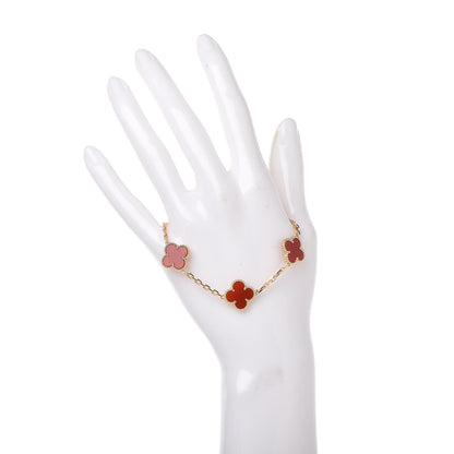 Van Cleef & Arpels 18K Yellow Gold Carnelian 5 Motifs Vintage Alhambra Bracelet 3 of 8