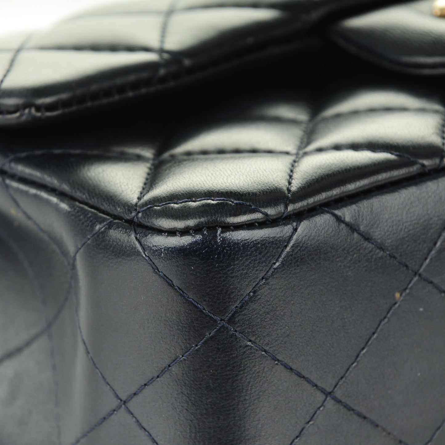 Lambskin Quilted Mini Rectangular Flap Dark Navy Blue
