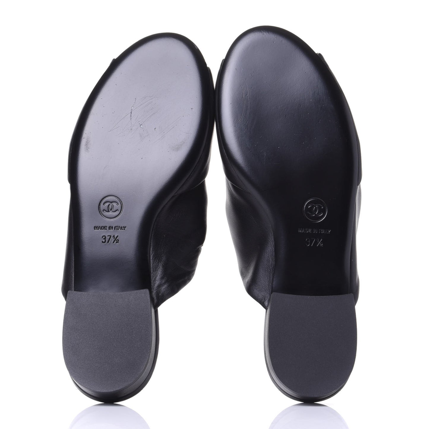 Lambskin Pearl Bow CC Flat Sandals 37.5 Black
