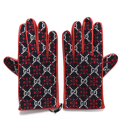Gucci Nappa Diamante Vintage Gloves 9.5 Midnight Blue Red 1 of 6