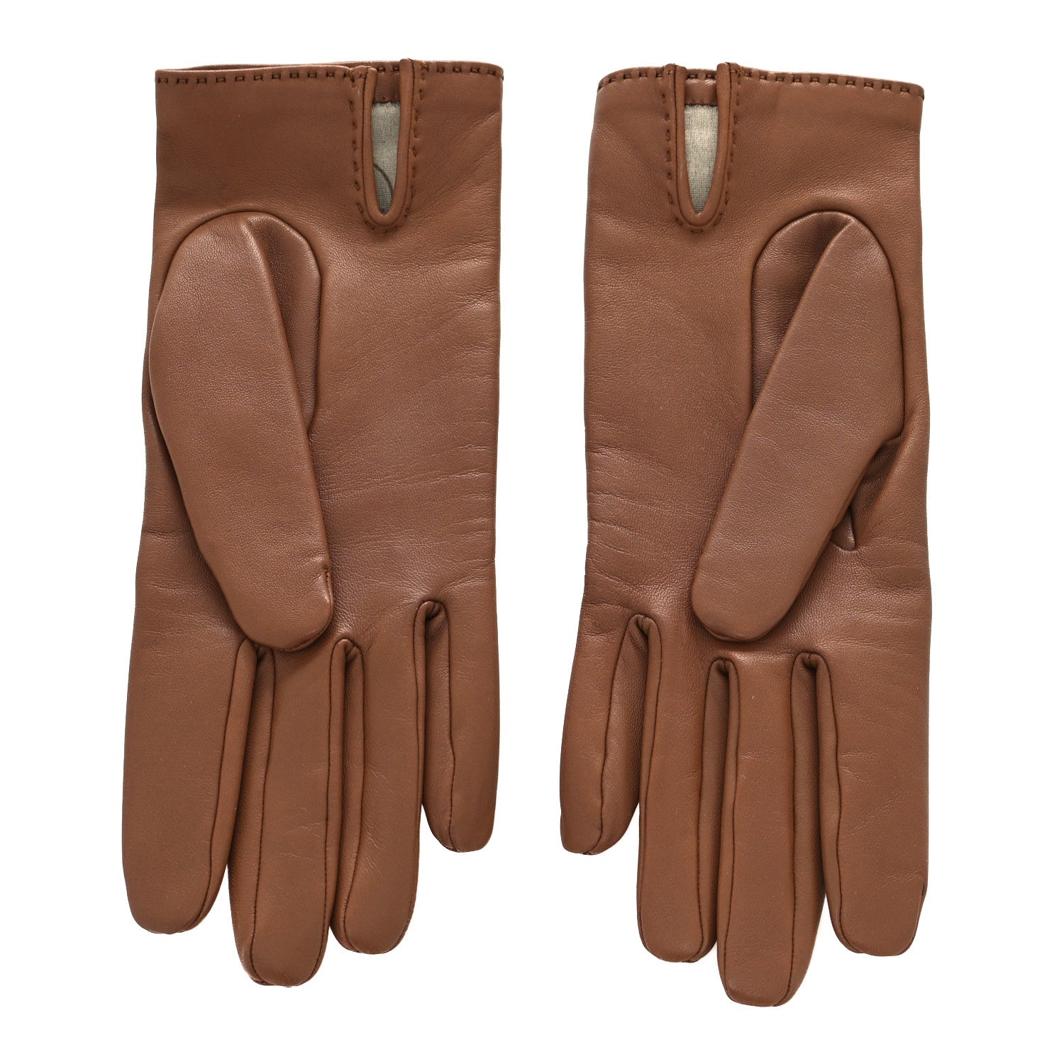 Hermes Lambskin Soya Kelly Lock Gloves 6.5 Brown 2 of 3