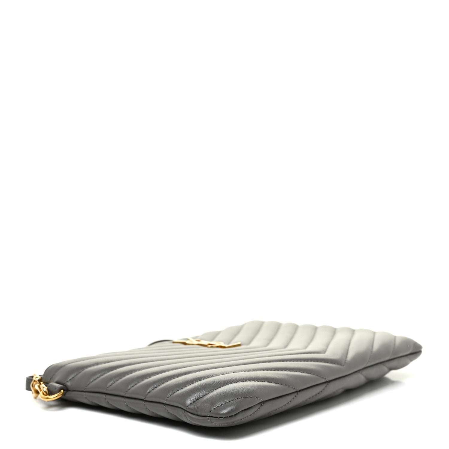 Saint Laurent Calfskin Matelasse Chevron Monogram A5 Wristlet Earth 4 of 11