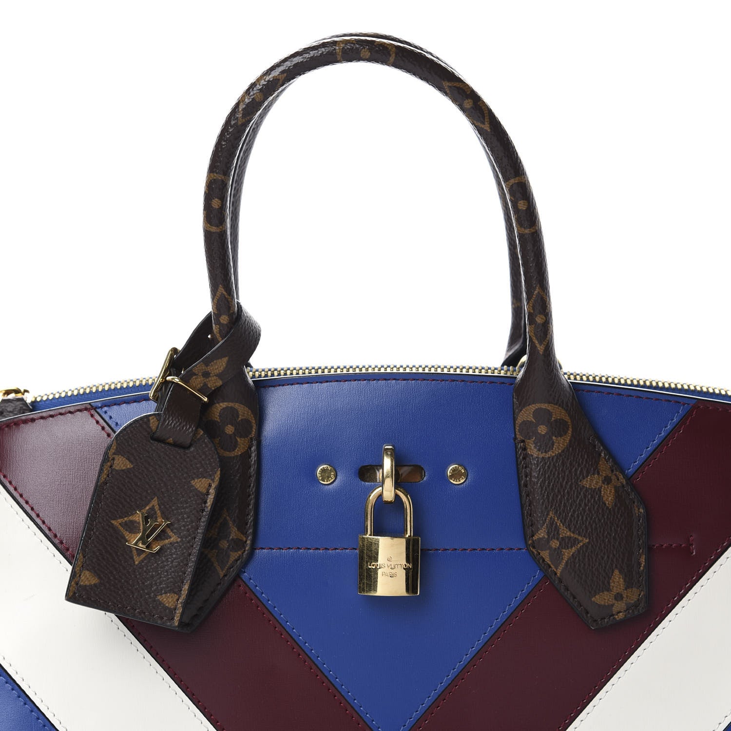 Louis Vuitton Calfskin Monogram City Steamer MM Blue Burgundy White 9 of 9