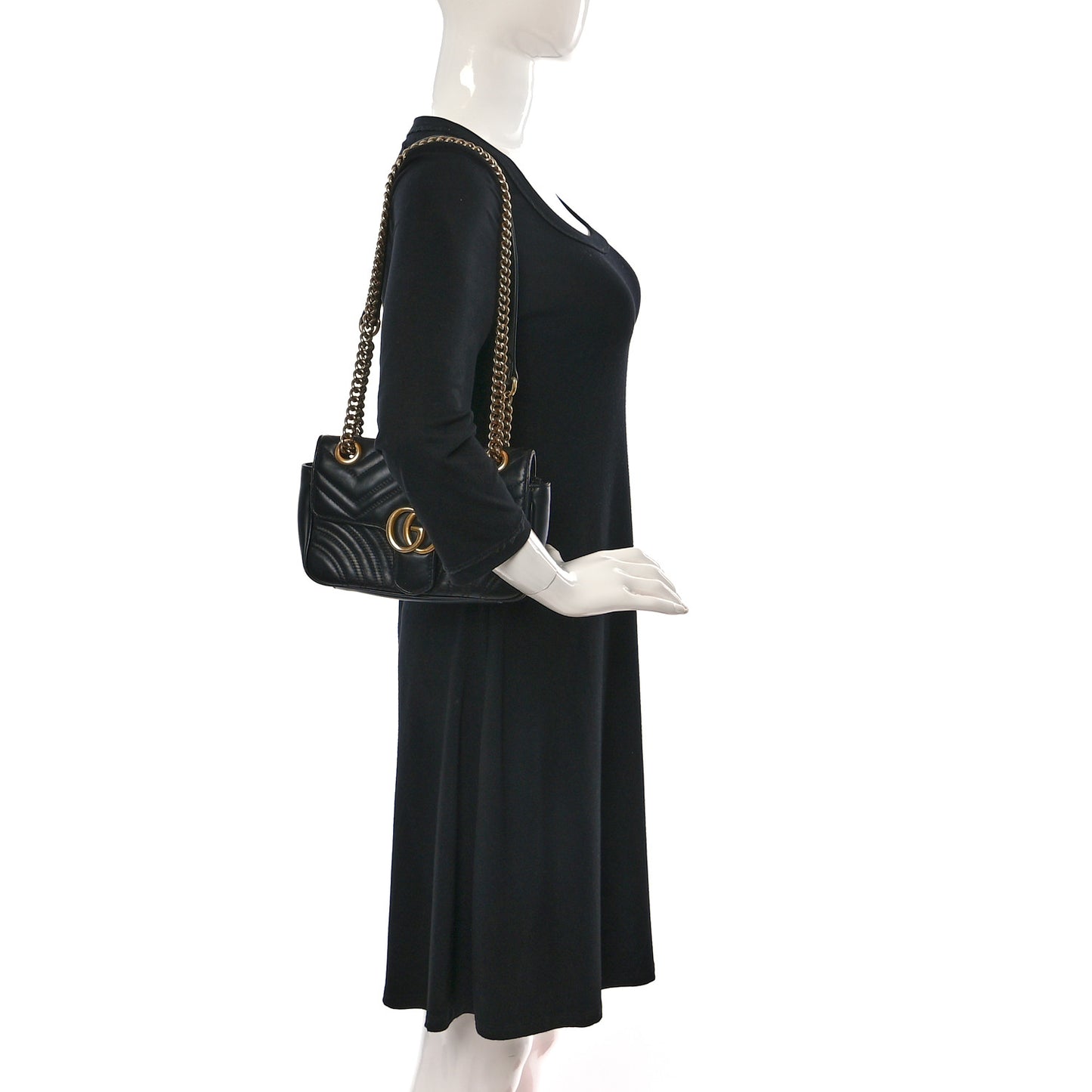 Calfskin Matelasse Mini GG Marmont Shoulder Bag Black