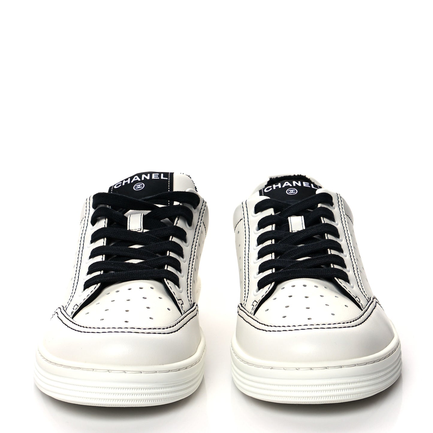 Calfskin Womens Logo Sneakers 39.5 White Black