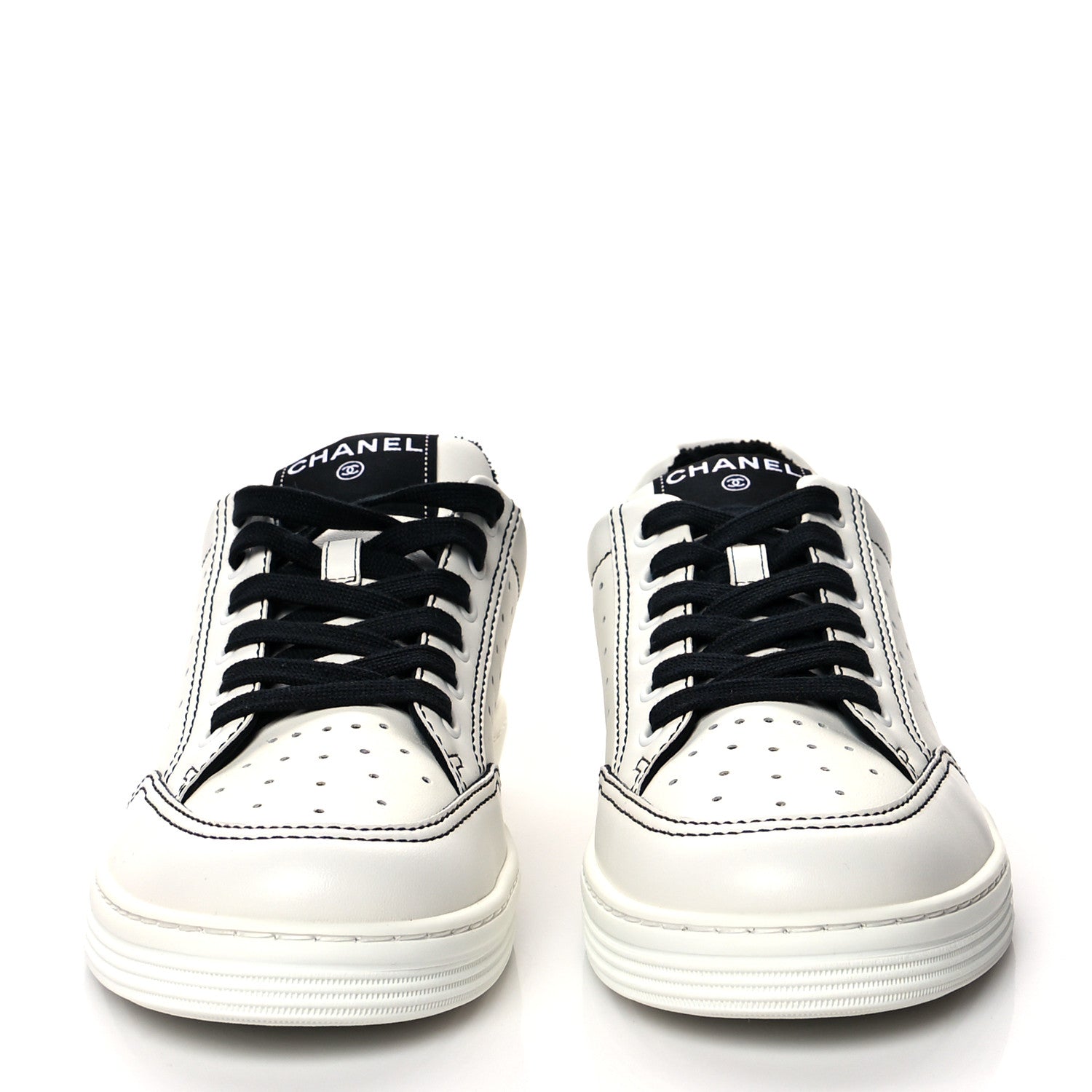Chanel Calfskin Womens Logo Sneakers 39.5 White Black 2 of 8