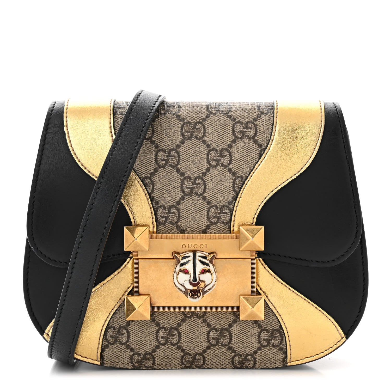Gucci GG Supreme Monogram Small Osiride Shoulder Bag Black Gold 1 of 10