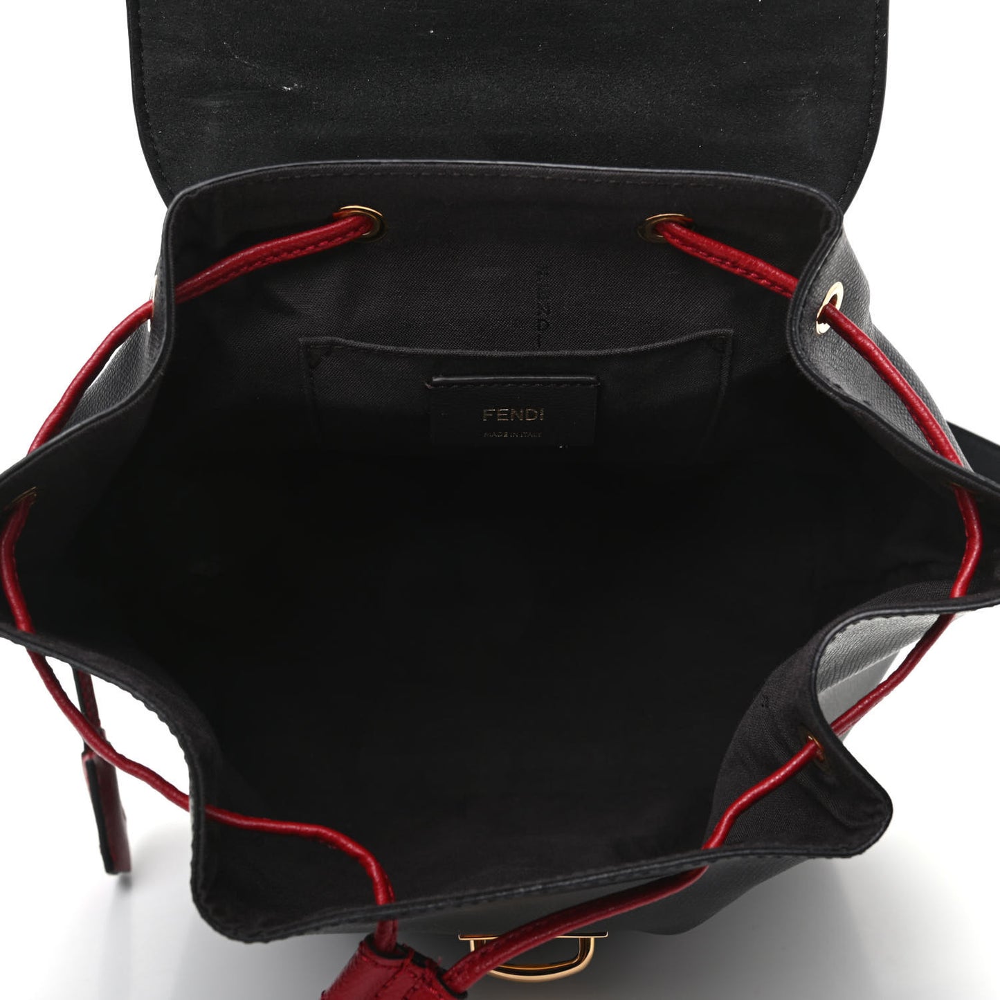Vitello Cruise Bi-Color FF 1974 Embossed F is Fendi Drawstring Backpack Black Fragola Maya