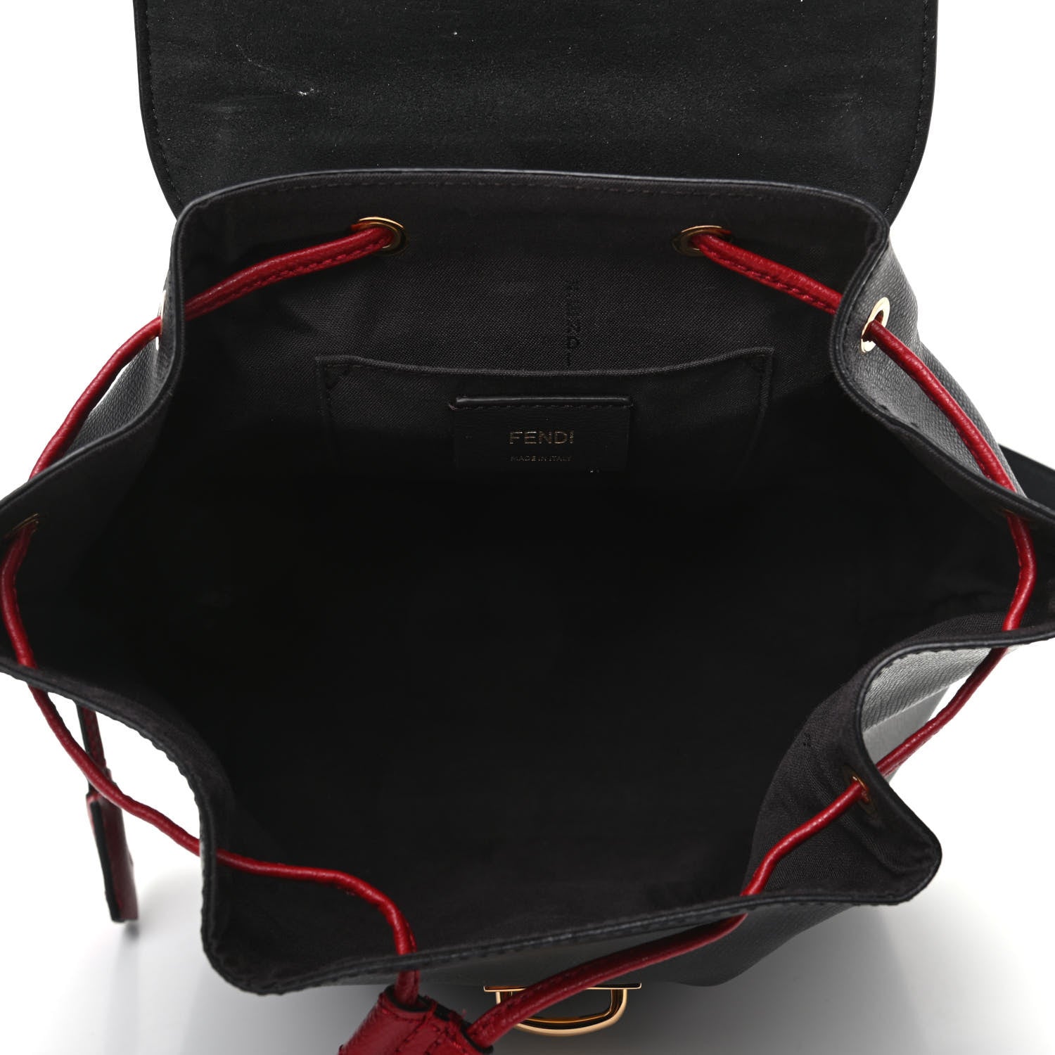 Fendi Vitello Cruise Bi-Color FF 1974 Embossed F is Fendi Drawstring Backpack Black Fragola Maya 5 of 9