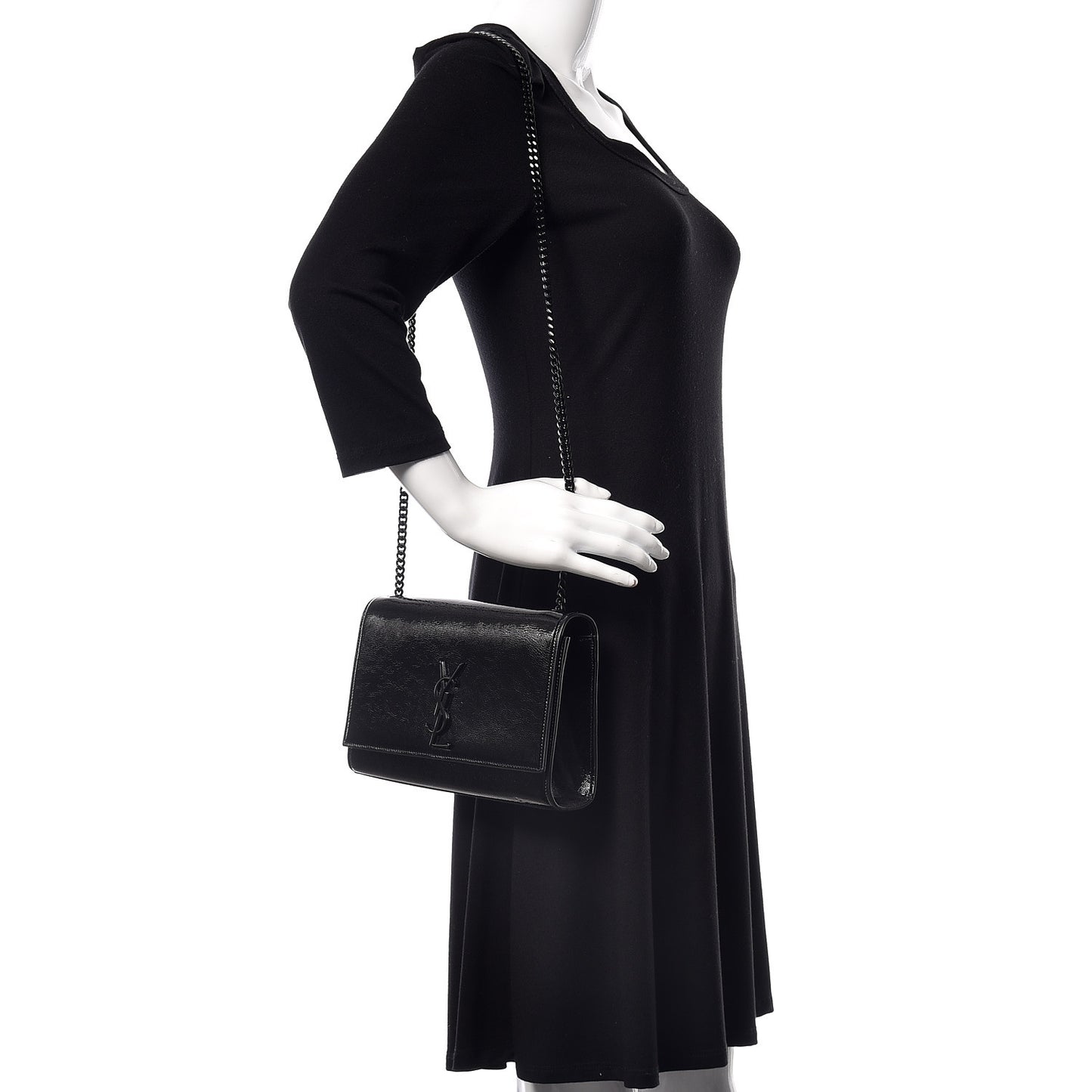 Textured Patent Medium Classic Monogram Kate Satchel Black