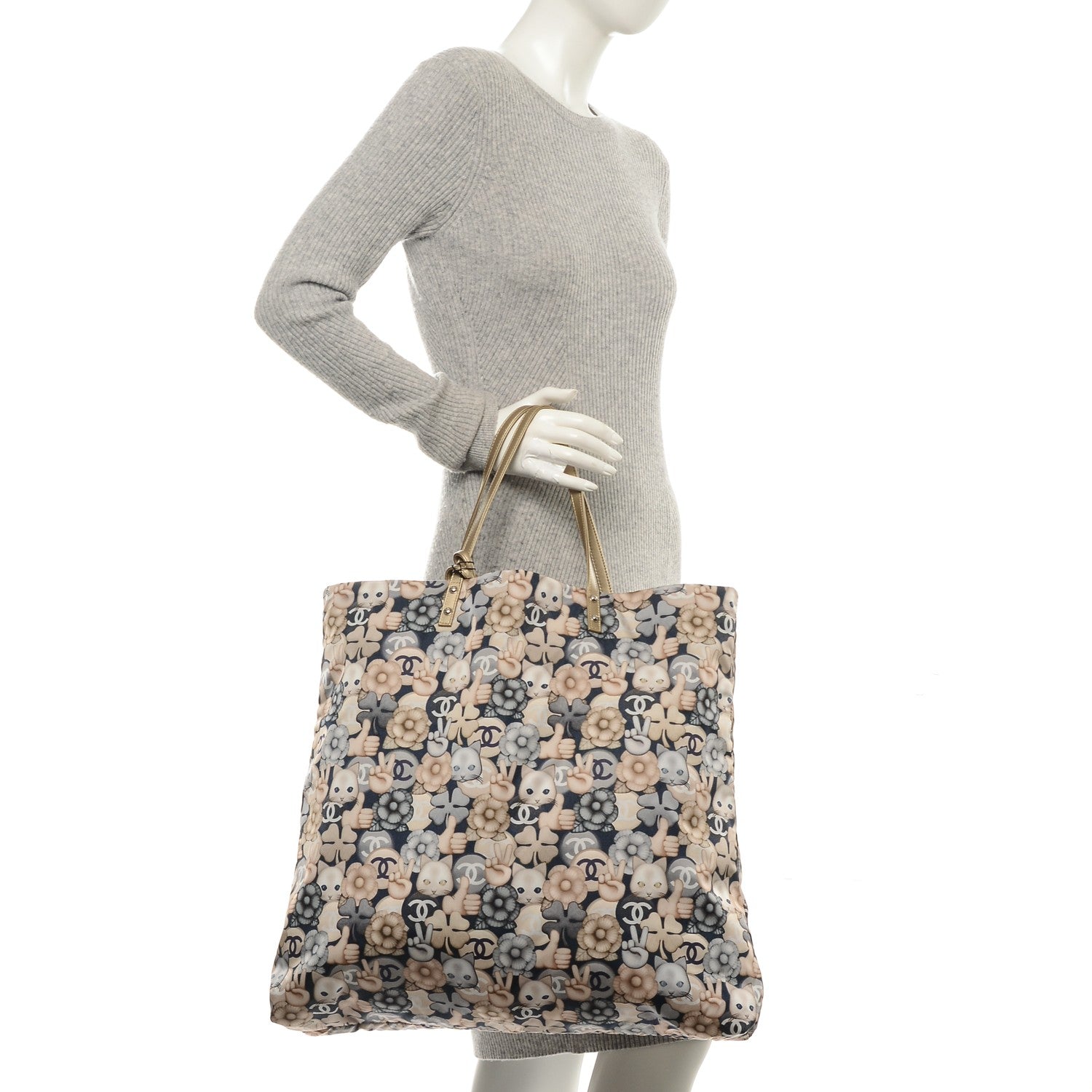 Chanel Nylon Cat Emoticon Tote Navy Gold 2 of 8