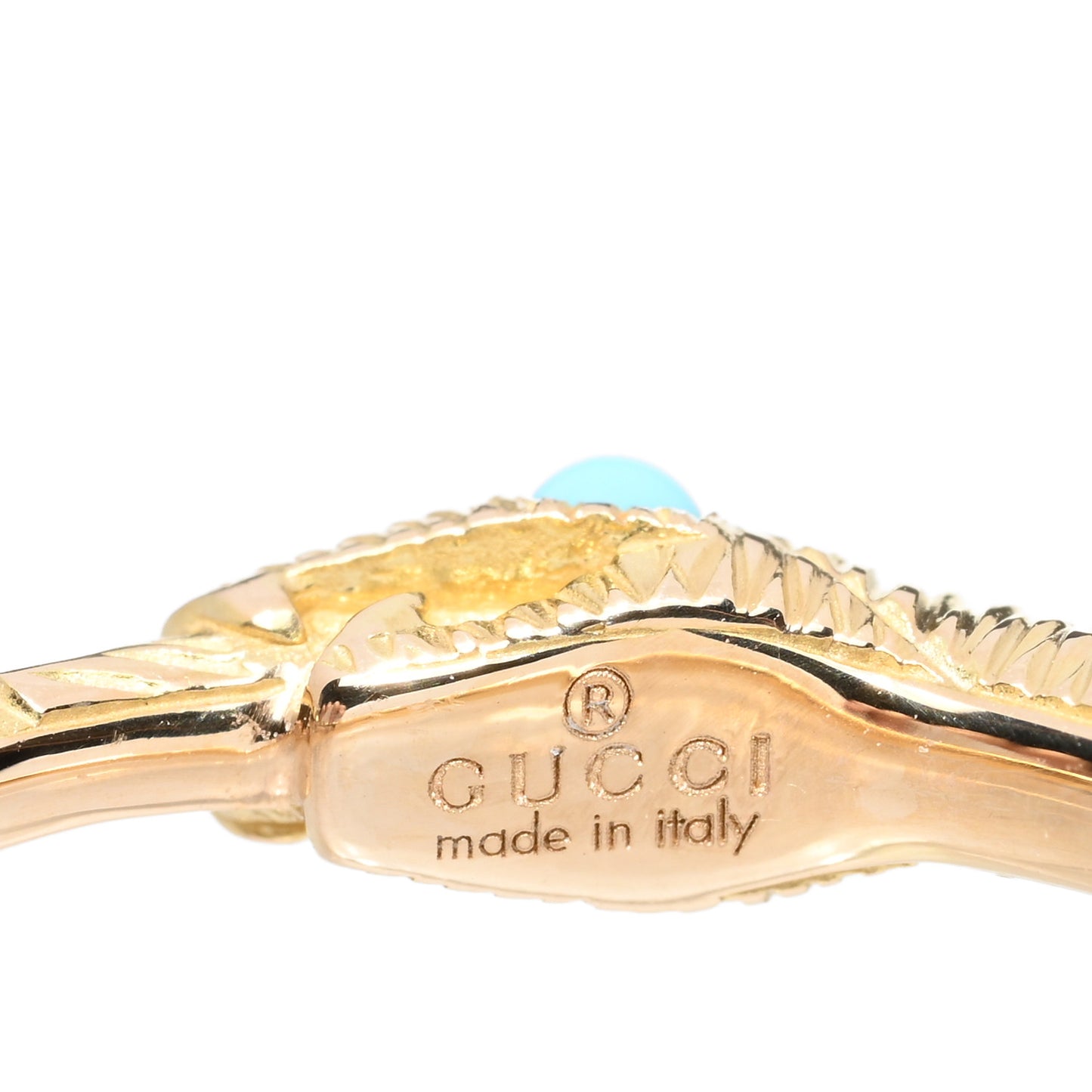 18K Yellow Gold Turquoise Ouroboros Snake Ring 49 5