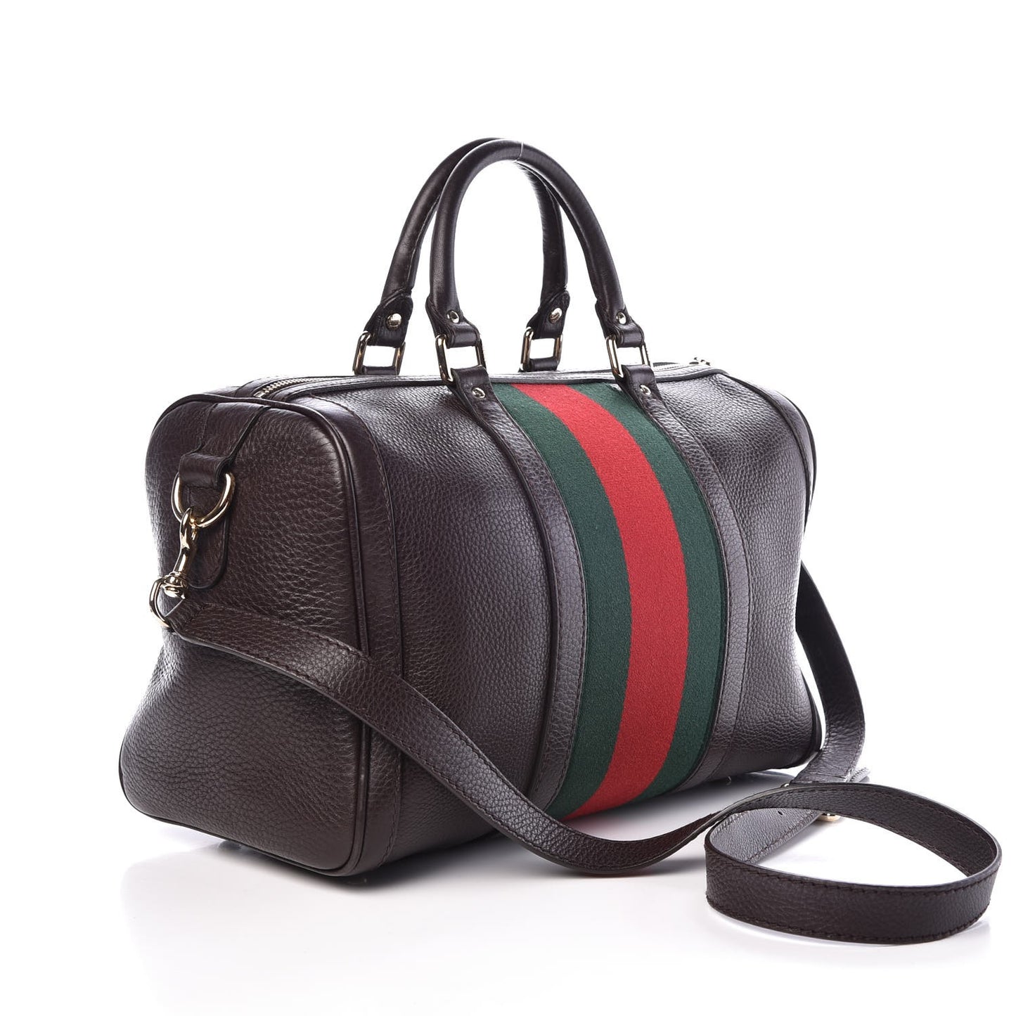 Calfskin Vintage Web Medium Boston Dark Brown