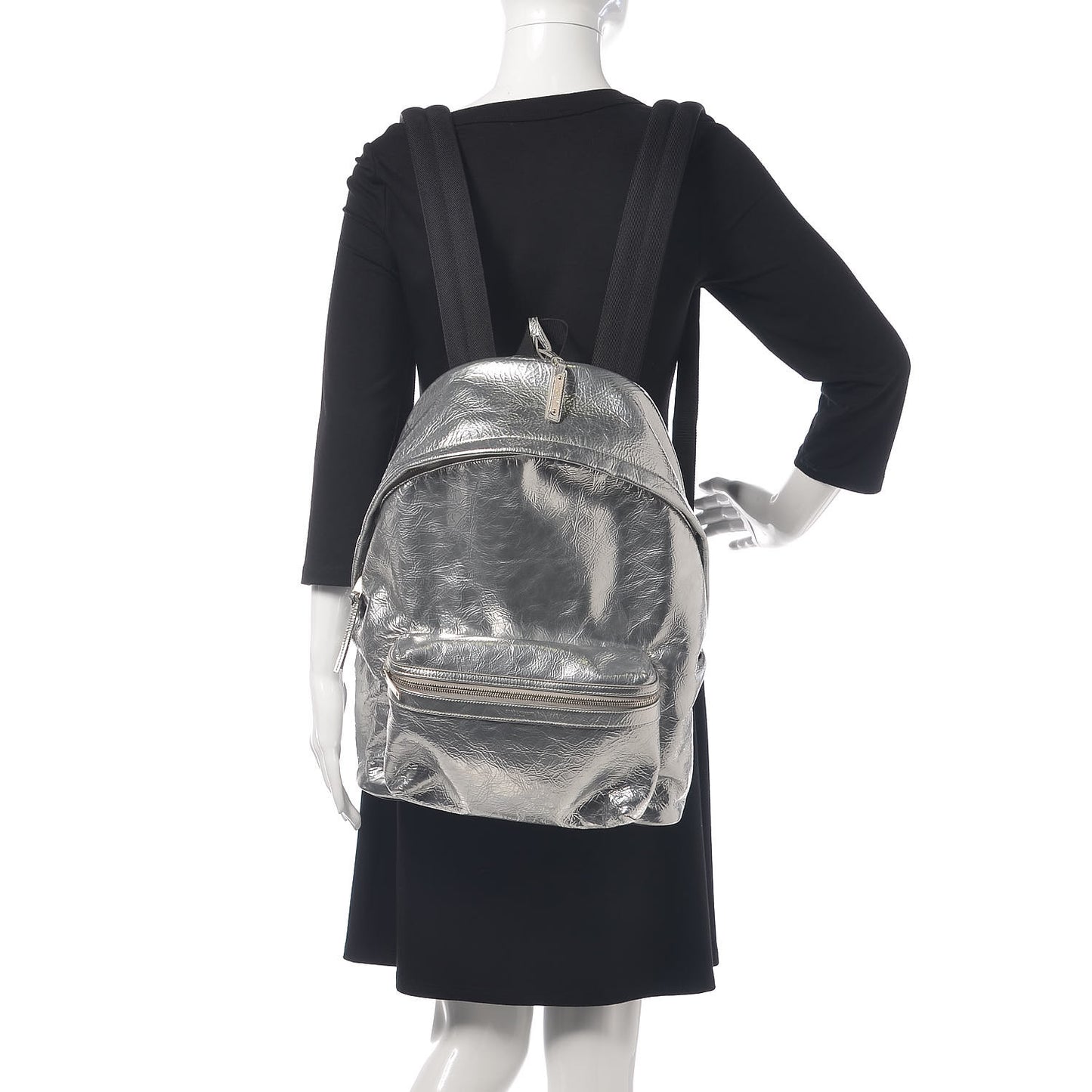 Textured Patent City Backpack Argent