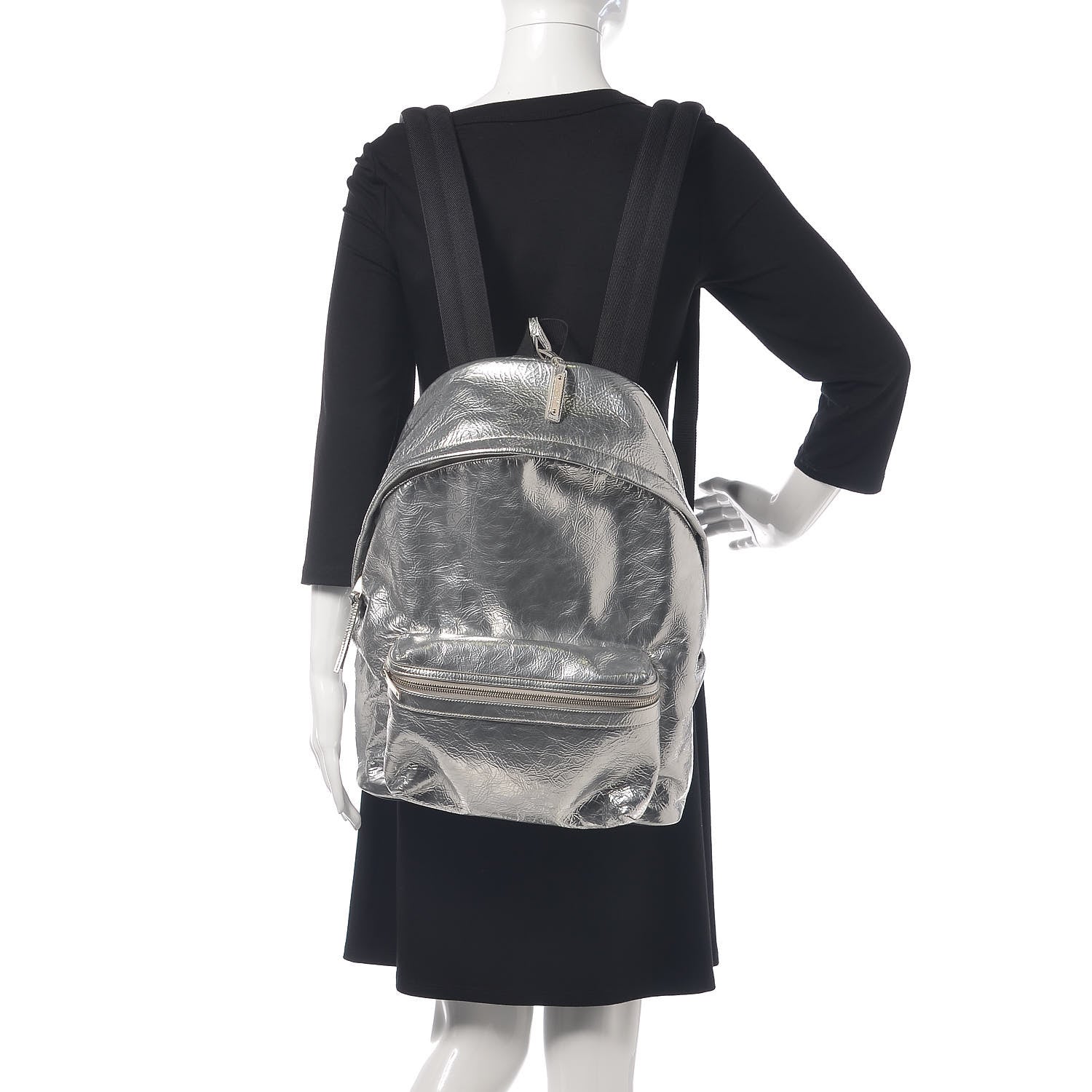 Saint Laurent Textured Patent City Backpack Argent 2 of 9