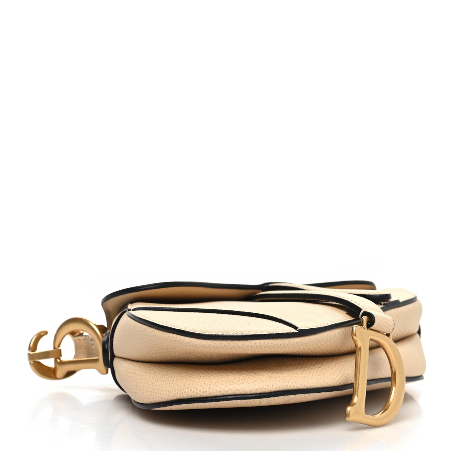 Grained Calfskin Mini Saddle Bag Beige
