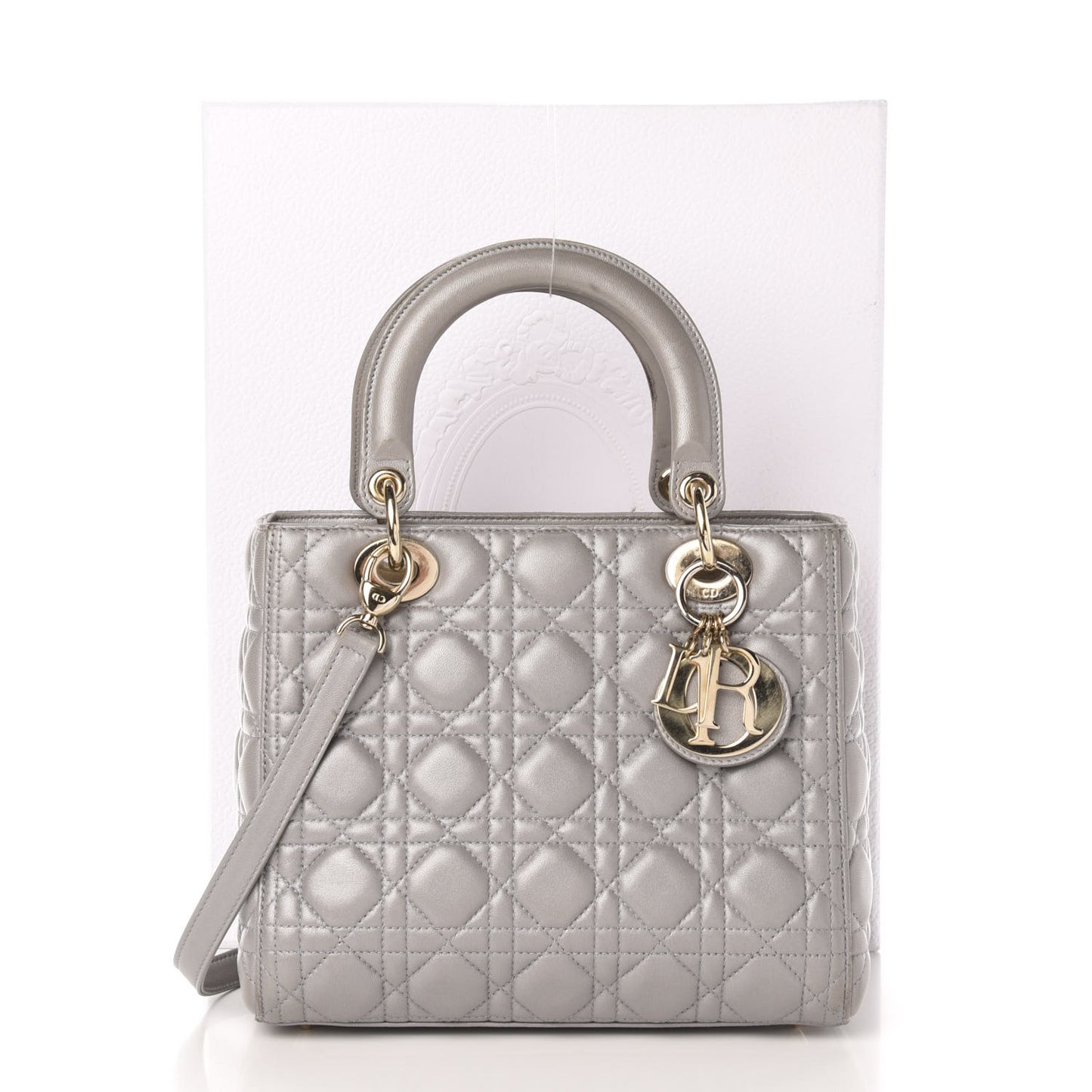 Pearly Lambskin Cannage Medium Lady Dior Grey