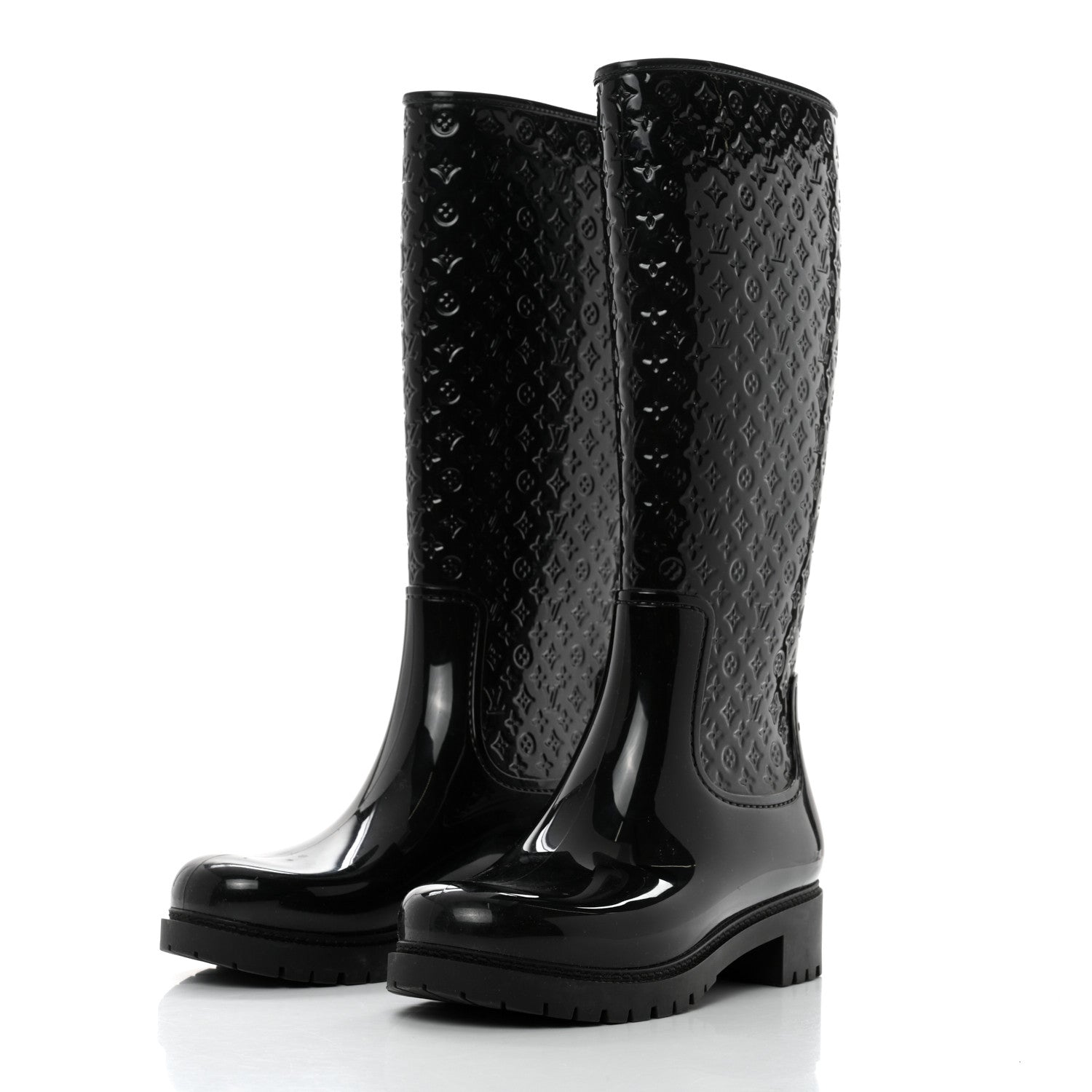 Louis Vuitton Rubber Embossed Monogram Splash Rain Boots 38 Black 3 of 7