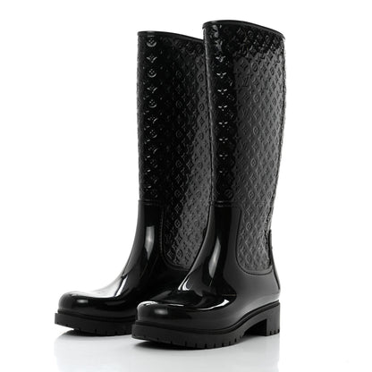Louis Vuitton Rubber Embossed Monogram Splash Rain Boots 38 Black 3 of 7