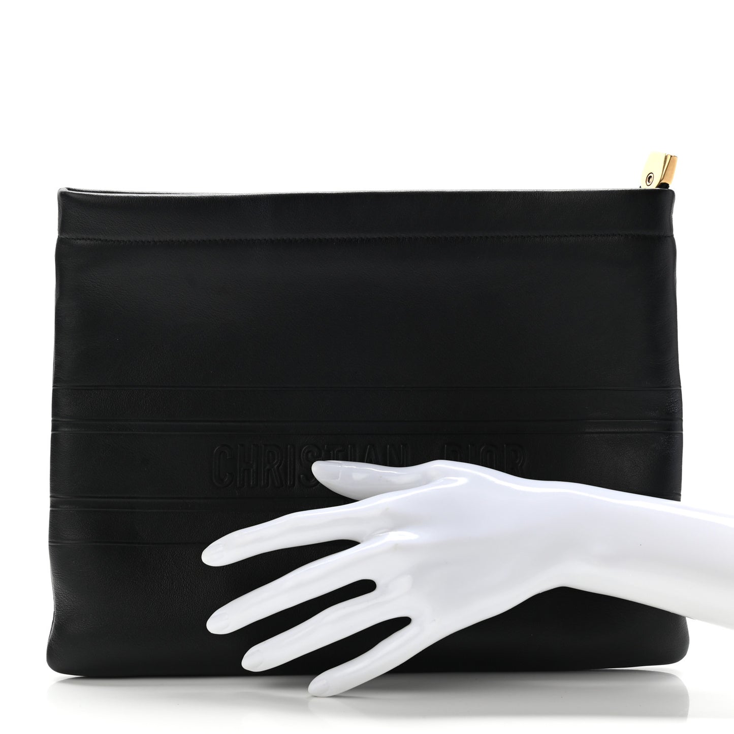 Calfskin Medium Diordouble Zip Pouch Black