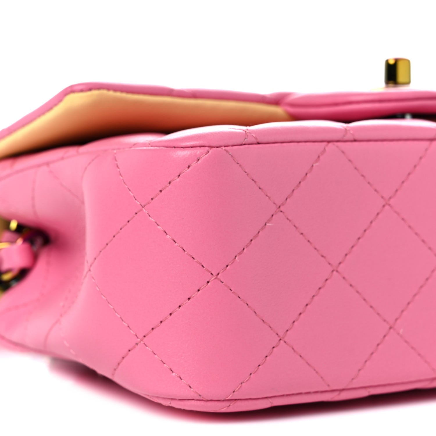 Chanel Lambskin Quilted Mini Rectangular Flap Pink Yellow 7 of 9