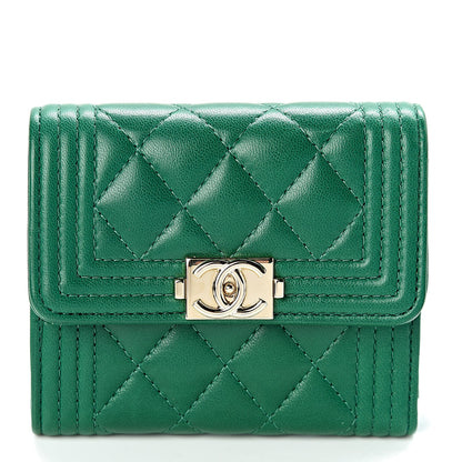 Chanel Lambskin Quilted Compact Boy Wallet Green 1 of 9