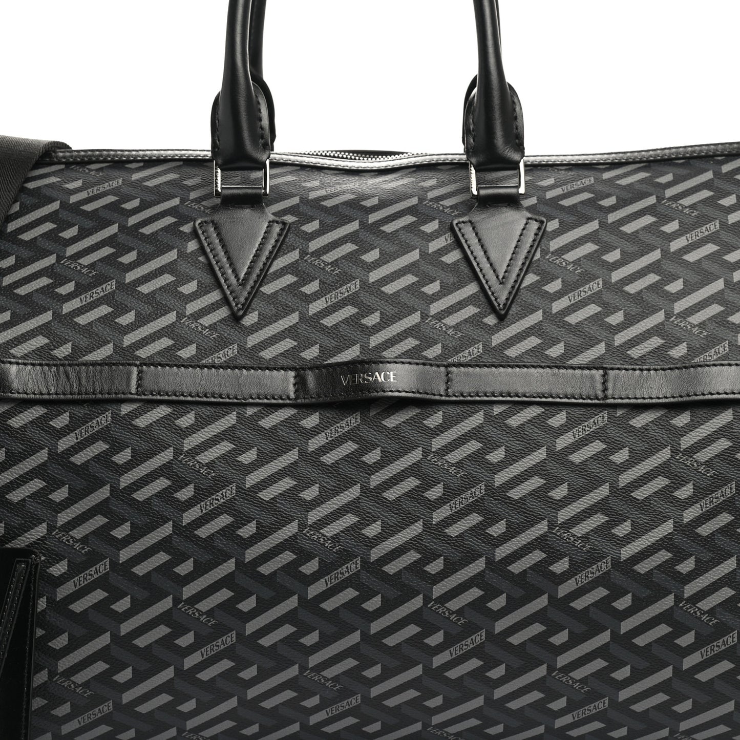 Coated Canvas Calfskin La Greca Signature Travel Bag Black Grey