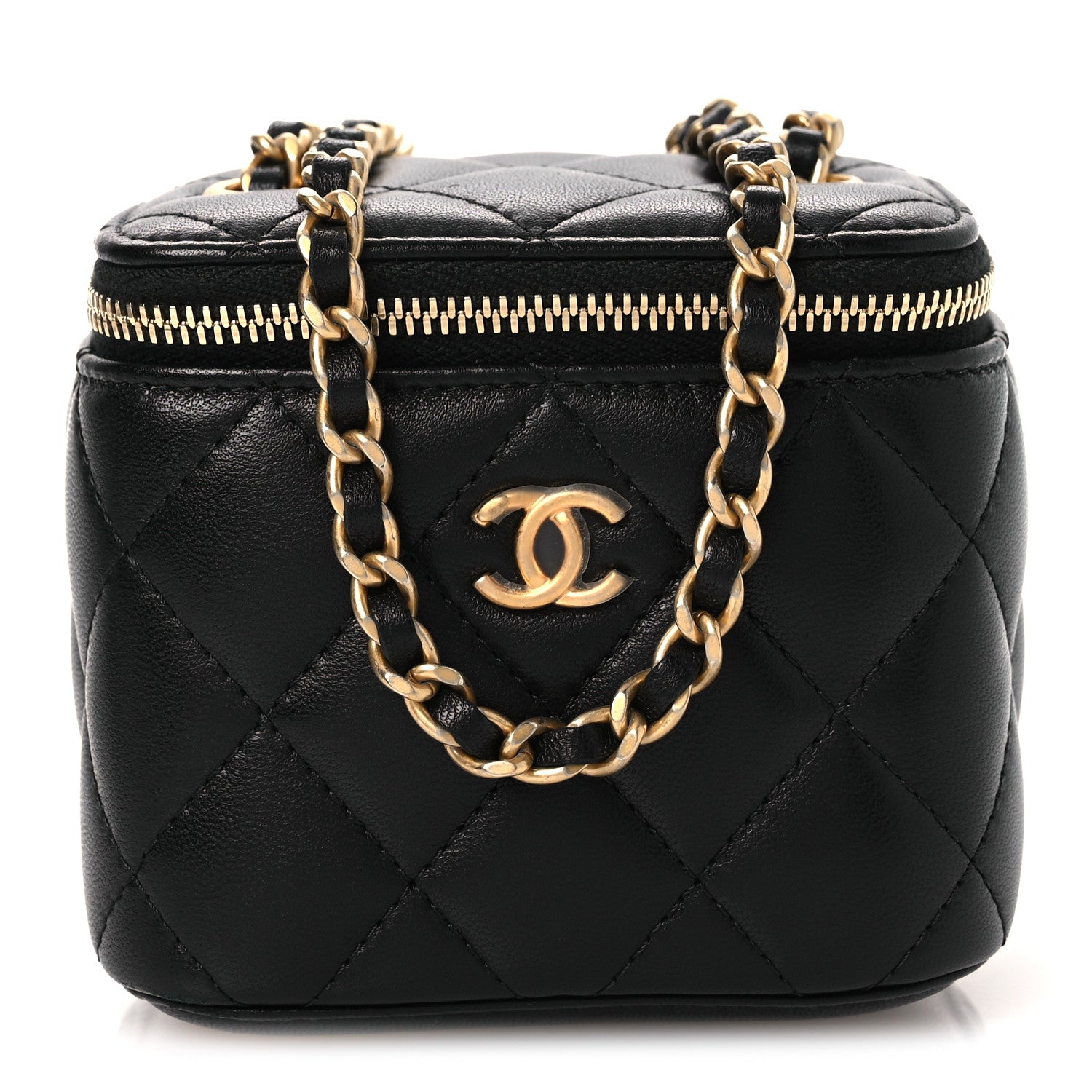 Chanel Lambskin Quilted Mini Pearl Crush Vanity Case With Chain Black 1 of 10