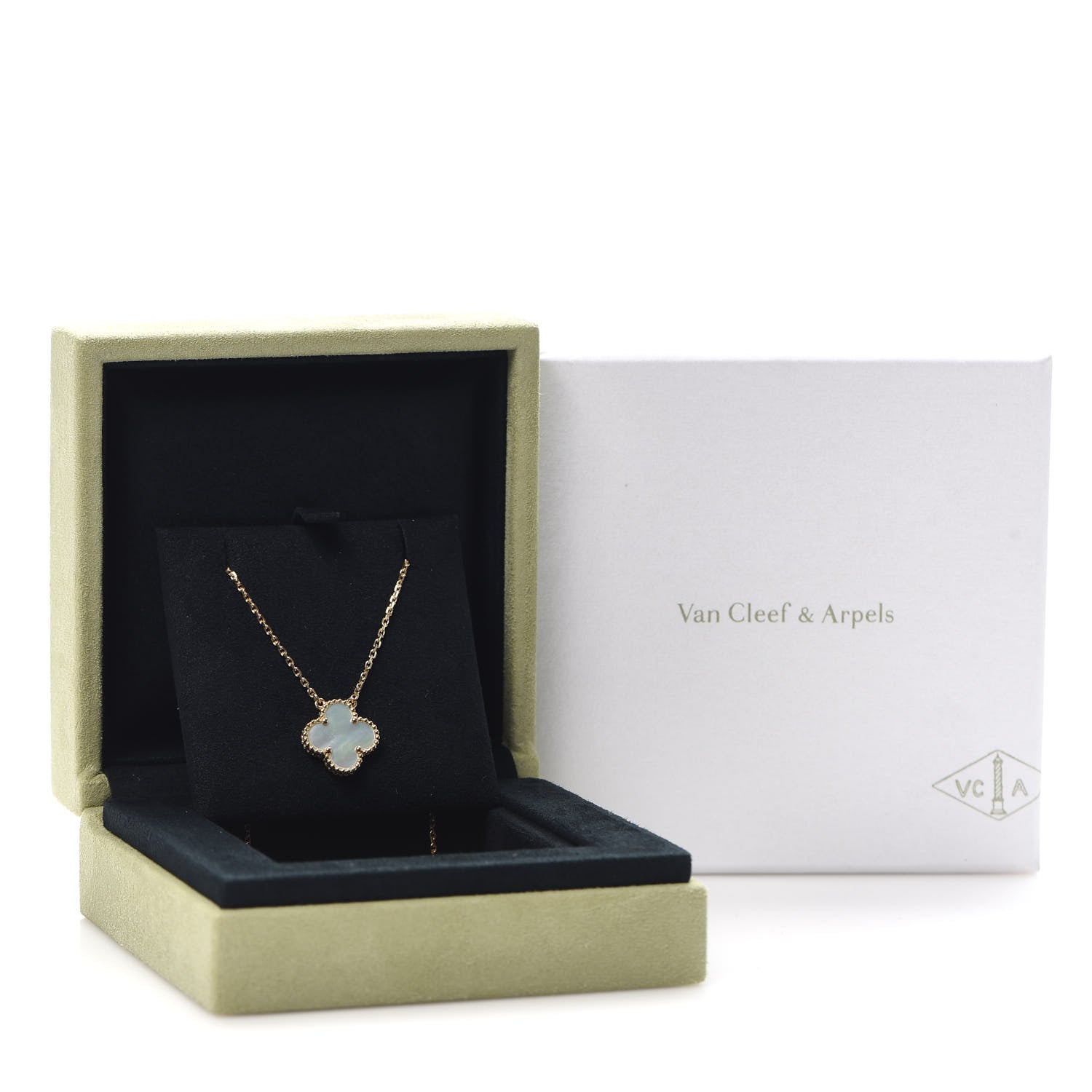 Van Cleef & Arpels 18K Yellow Gold Mother of Pearl Vintage Alhambra Pendant Necklace 10 of 10