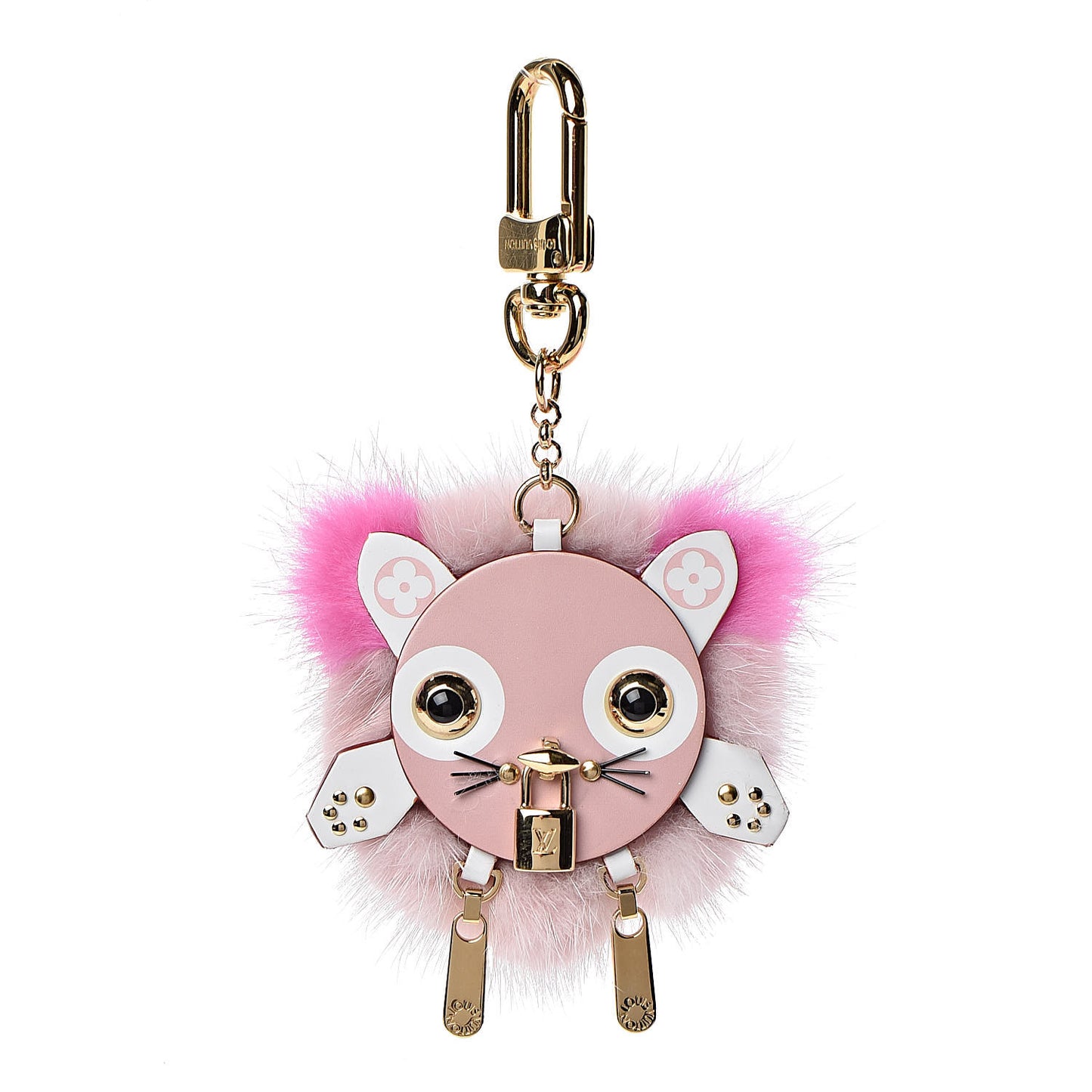 Calfskin Mink Fur Wild Puppet Bag Charm Key Holder Rose