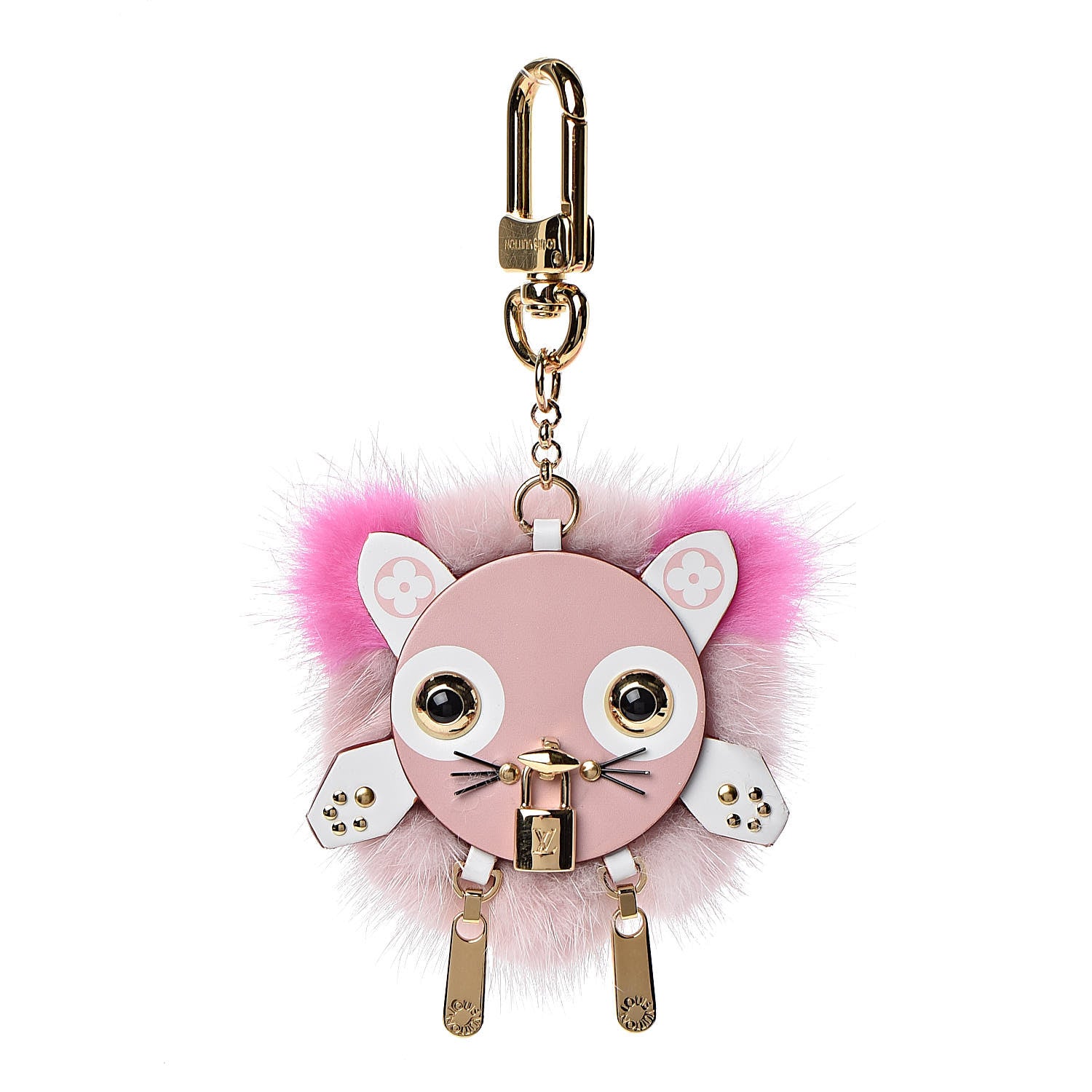 Louis Vuitton Calfskin Mink Fur Wild Puppet Bag Charm Key Holder Rose 1 of 4