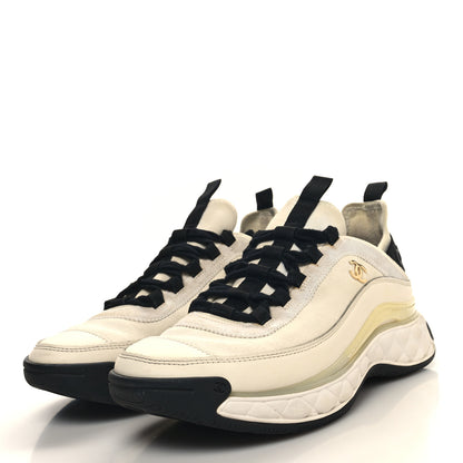 Chanel Velvet Calfskin Mixed Fibers CC Sneakers 40 Ivory Black 3 of 10