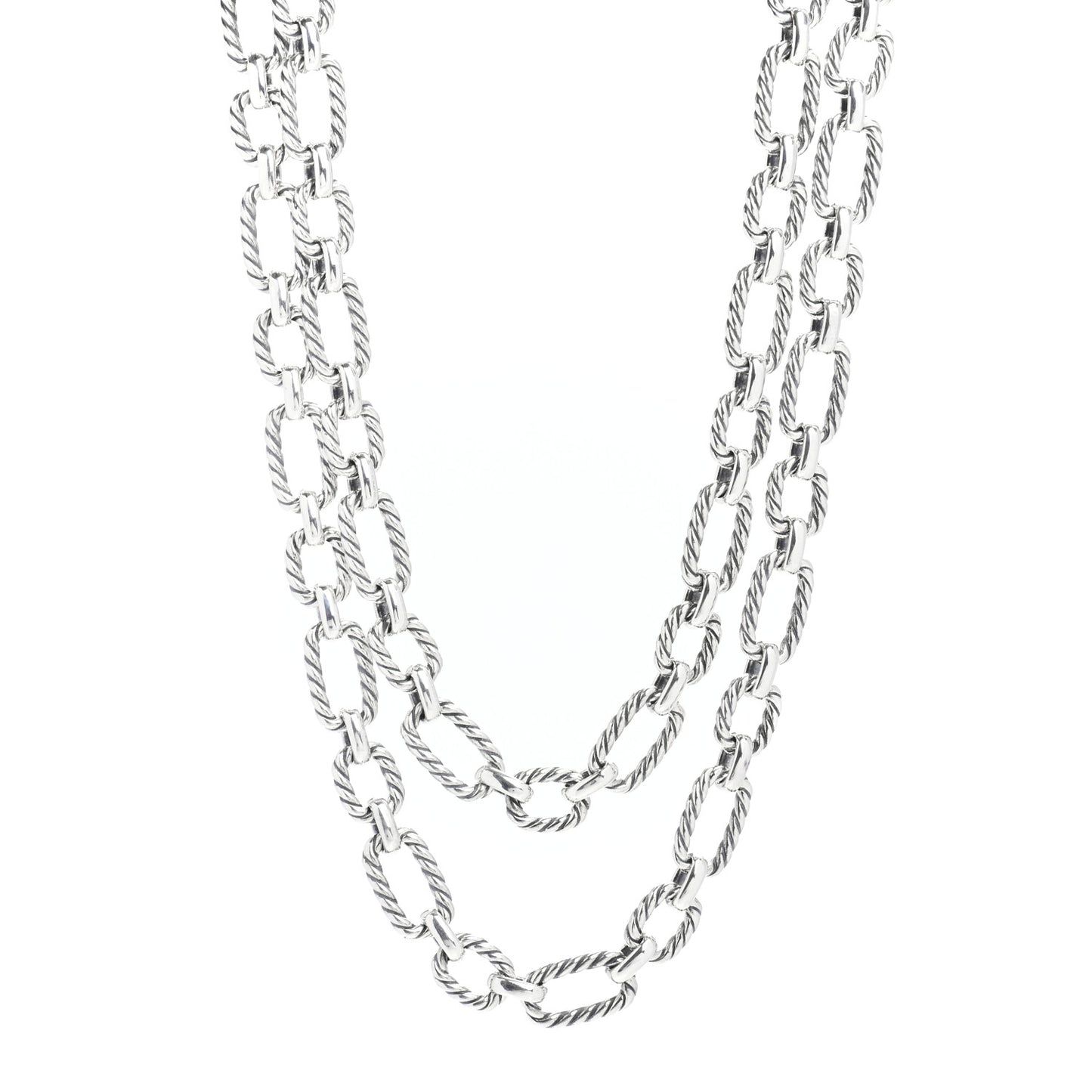 Sterling Silver Blue Sapphire 9.5mm Cushion Link Chain Necklace