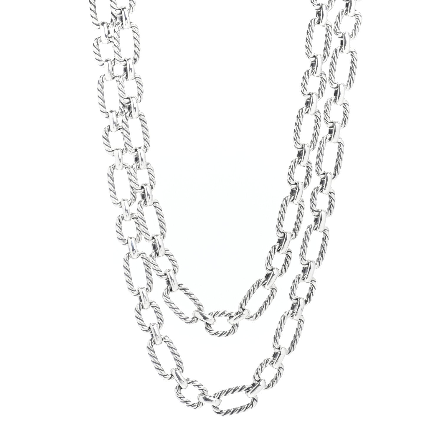 David Yurman Sterling Silver Blue Sapphire 9.5mm Cushion Link Chain Necklace 1 of 5