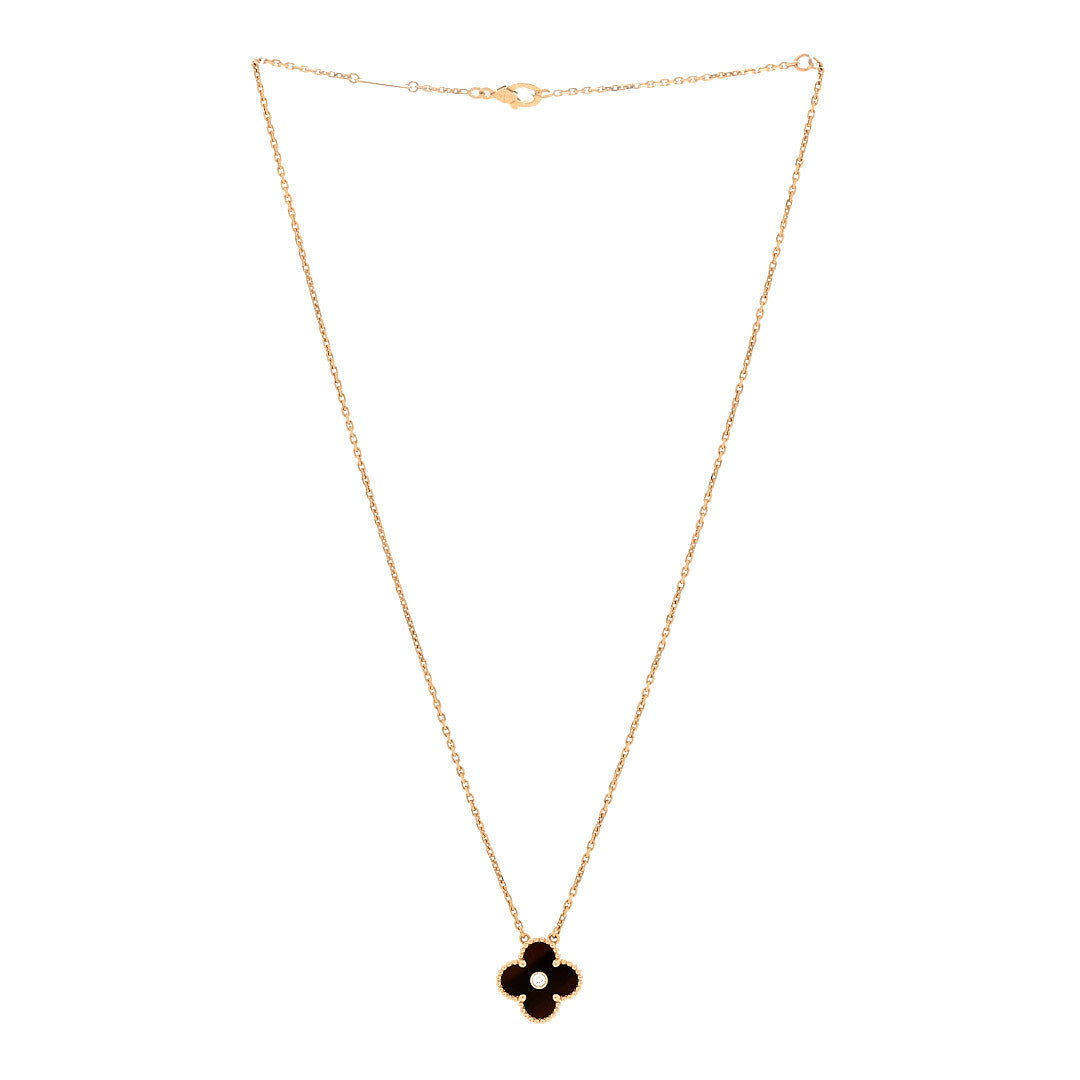 18K Rose Gold Diamond Bulls Eye Vintage Alhambra Pendant Necklace